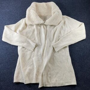 Esciò Cardigan Sweater Womens Medium White Sherpa Collar Open Front Knit Cozy